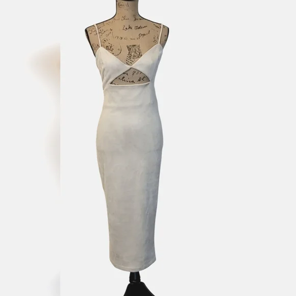 Showpo Suede Spaghetti Strap Cut Out Zip Midi Dress - Picture 7 of 13